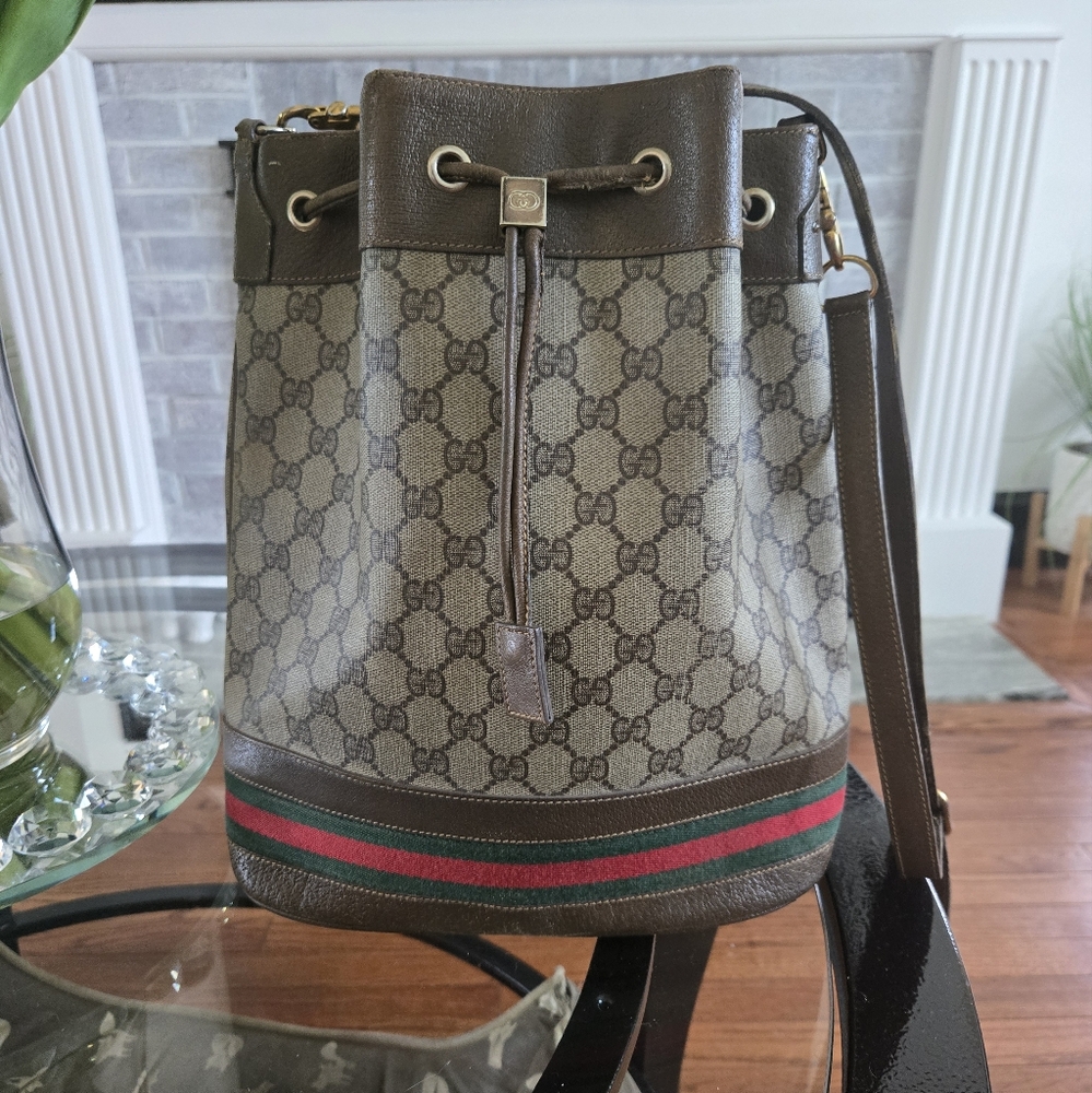 Gucci Tan and Brown Leather with Gold Emblem